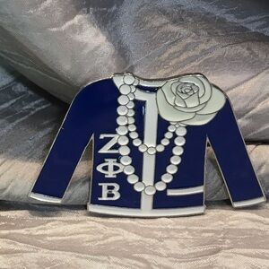 Blue and White Enamel Brooch with Pearl Accents - ZETA inspired